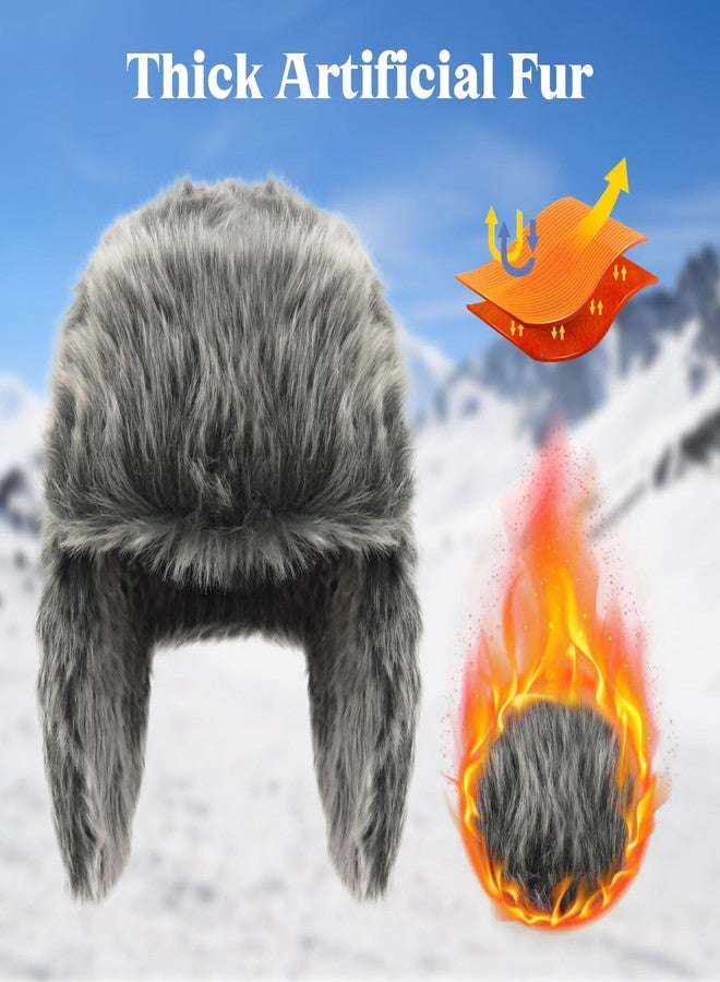 Phaiy Fluffy Trapper Hat for Men Women, Unisex Faux Fur Aviator Hat, Winter Hats with Ear Flaps, Windproof Hunting Ski Hat Russian Ushanka Hats - Image 2
